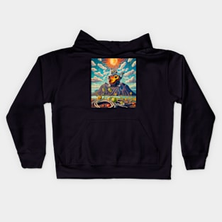 cat playing guitar on Volcano Kids Hoodie